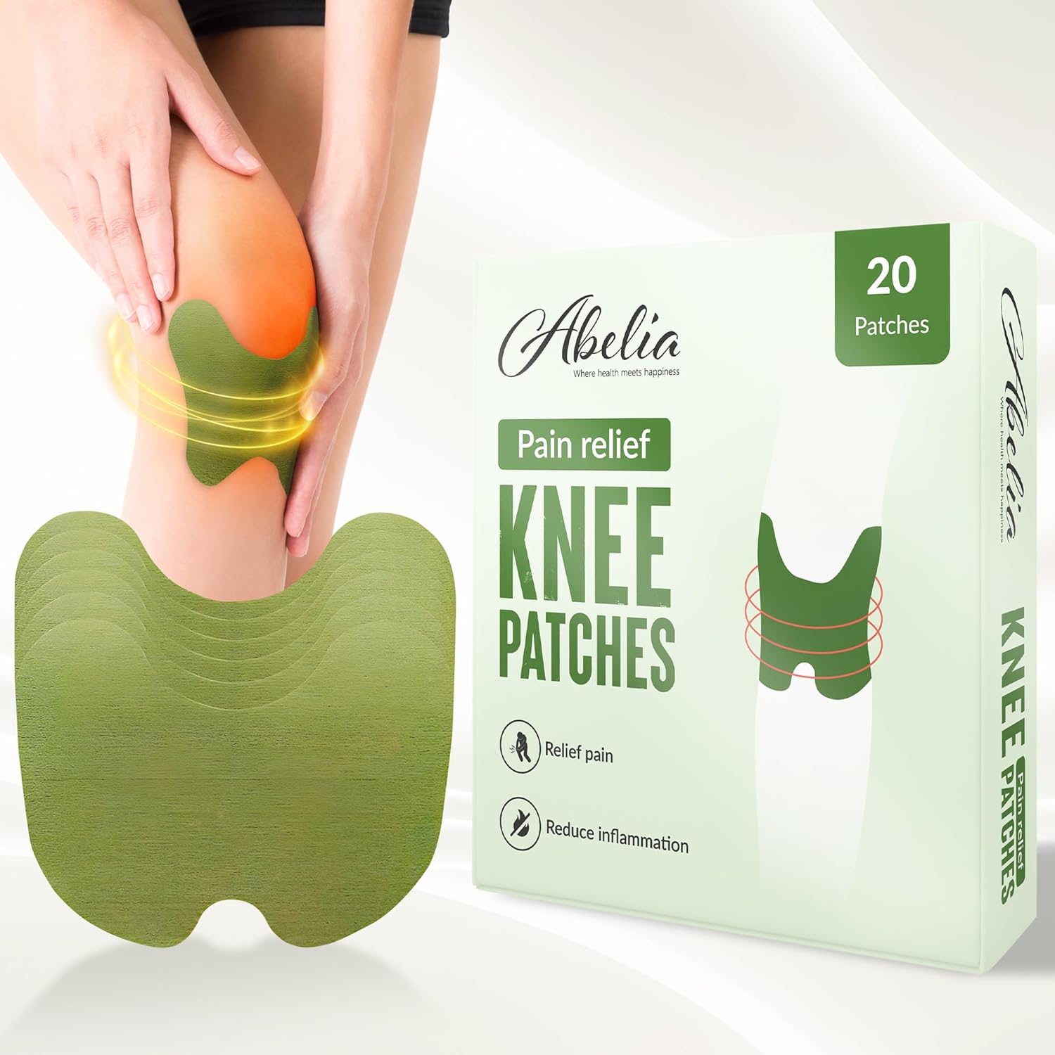 Abelia Herbal Knee Pain Relief Patches (20 Pieces) Natural Wormwood Extract | Instant Relief from Knee & Joint Pain | Easy-to-Use Stickers